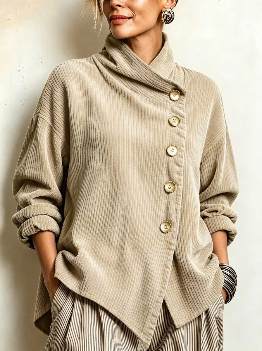 Sienna | Wrap-Collar Top with Diagonal Button Detail