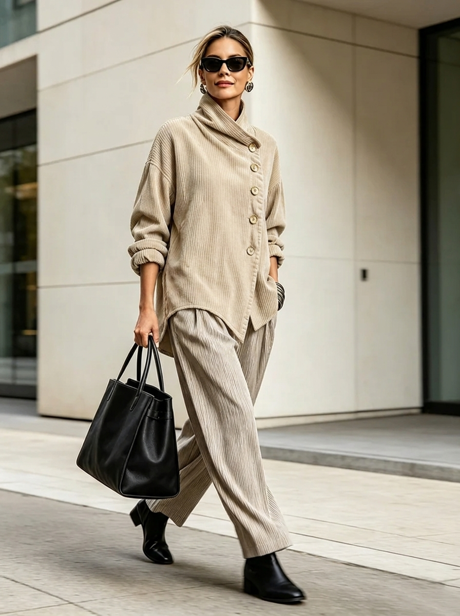 Sienna | Wrap-Collar Top with Diagonal Button Detail