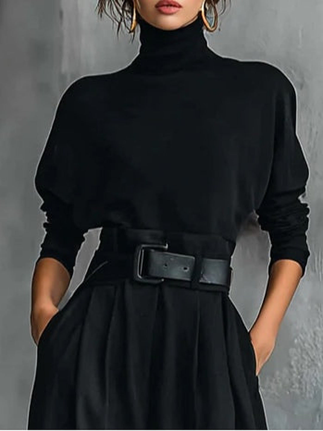 Jolanda | Complete Turtleneck and Pants with Belt, Black