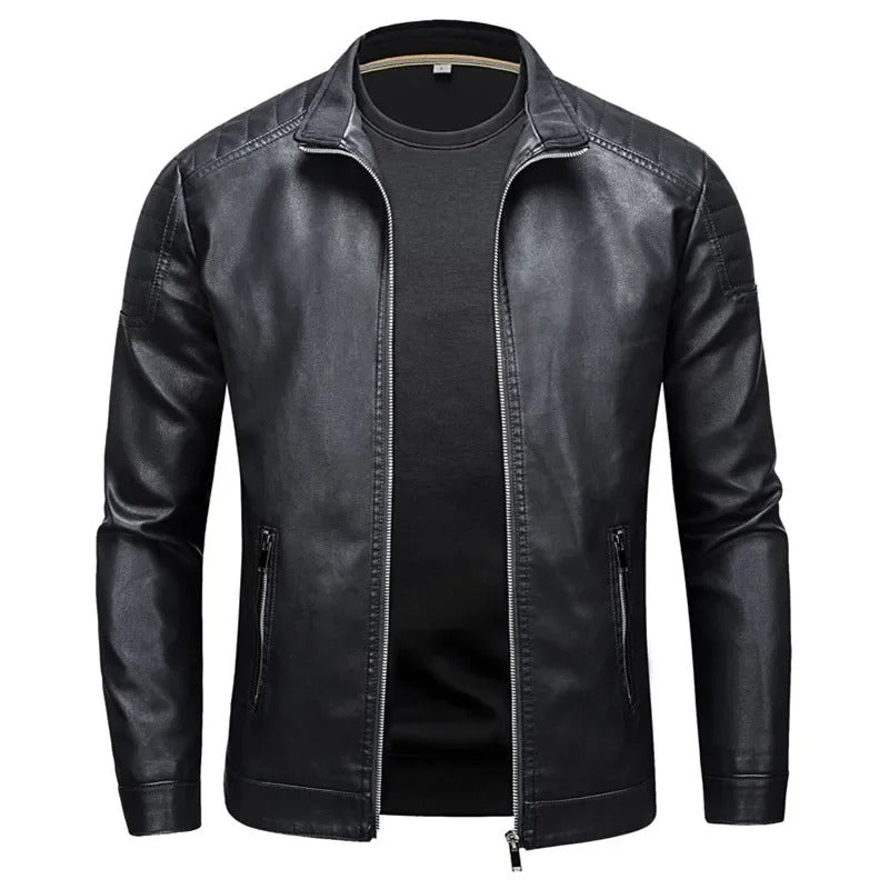 Alberto | Leather Jacket with Raised Collar