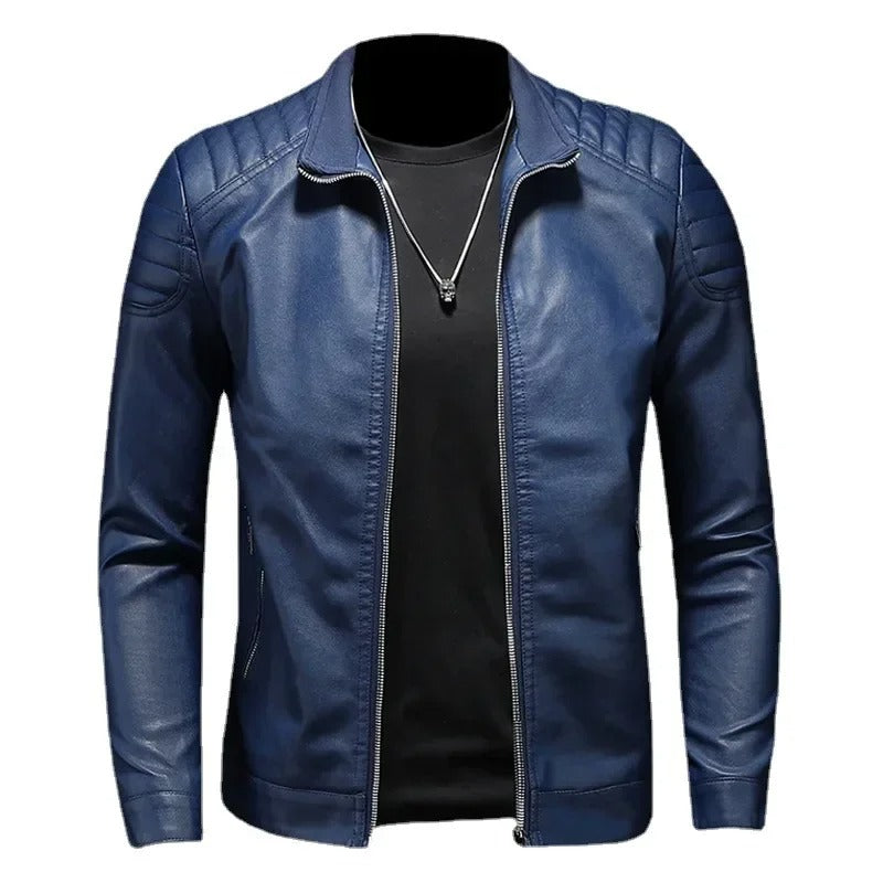 Alberto | Leather Jacket with Raised Collar