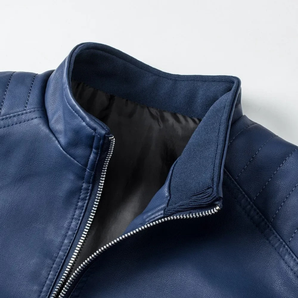 Alberto | Leather Jacket with Raised Collar