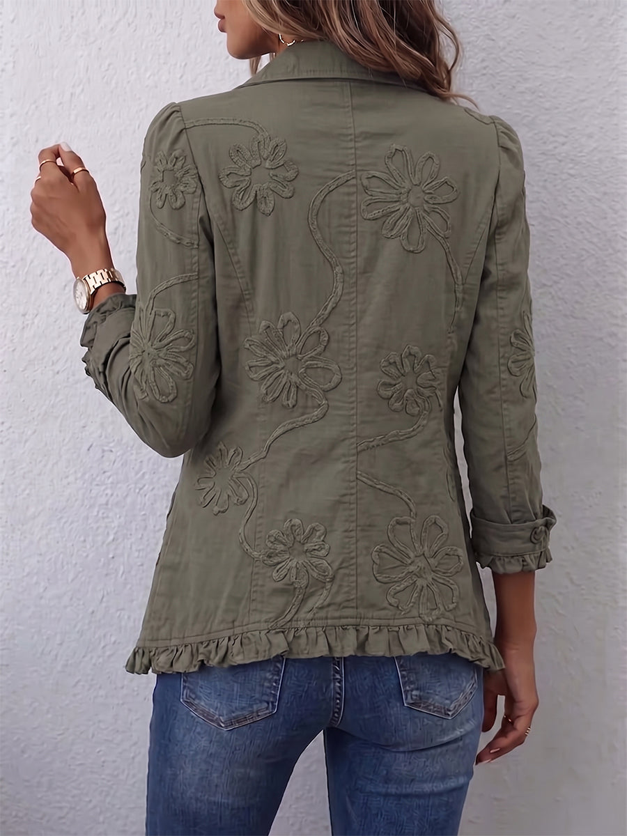 SIENNA | Ruffled Button-Front Jacket with Floral Detail