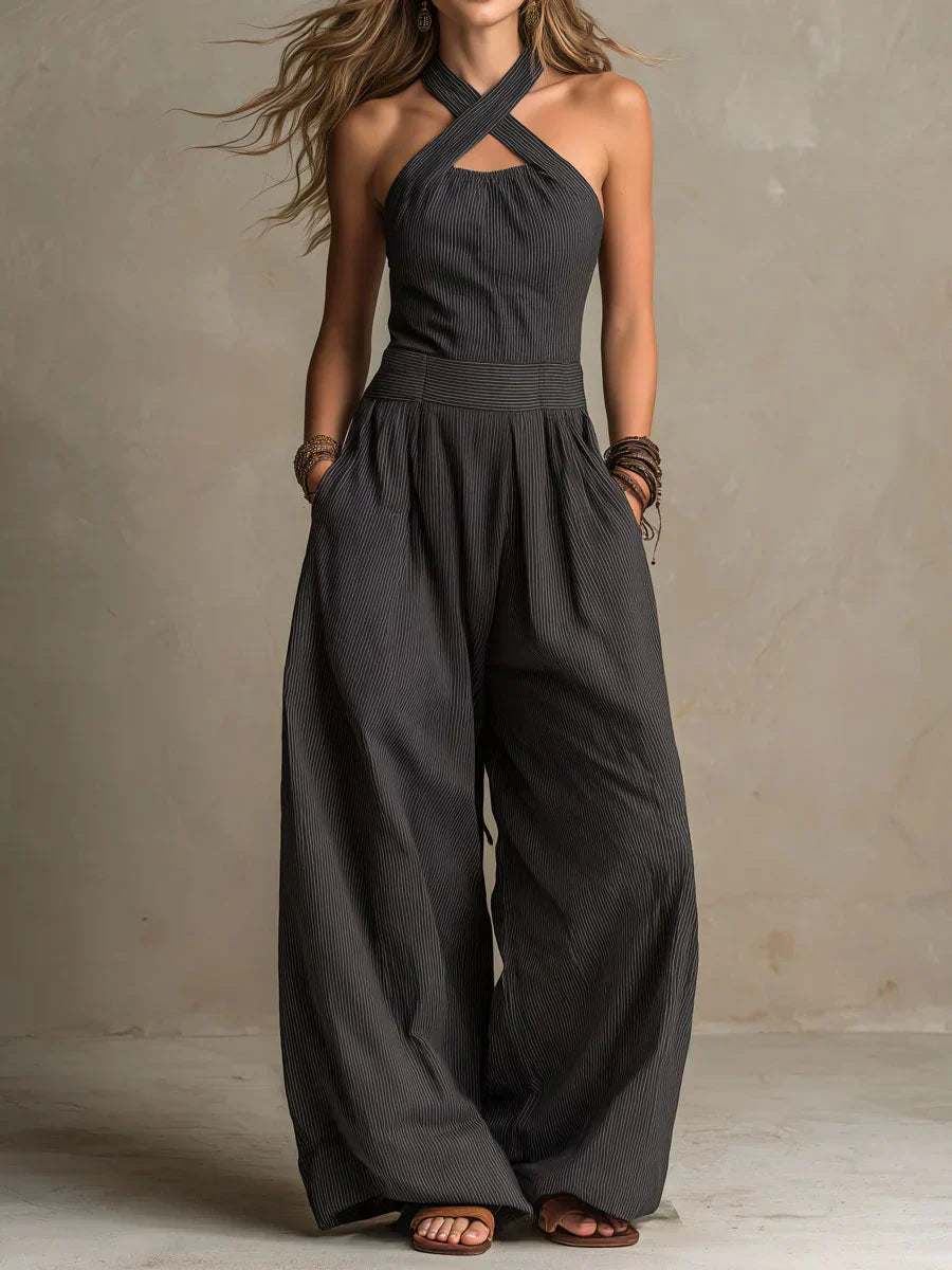 Bianca | Linen and Cotton Overall with Elegant Cross Neckline