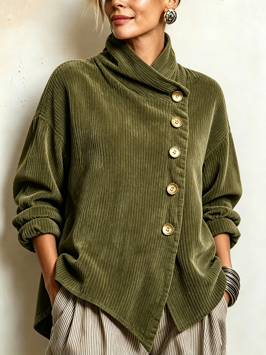 Hazel | Wrap-Collar Top with Diagonal Button Detail