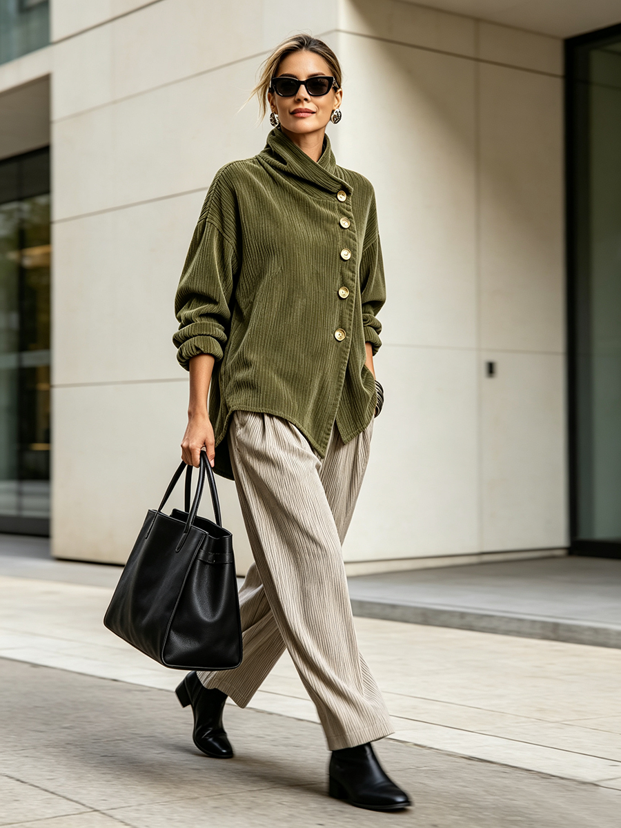 Hazel | Wrap-Collar Top with Diagonal Button Detail