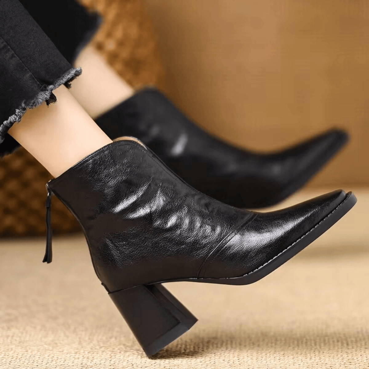 Agnese | Leather Ankle Boots with Medium Heel