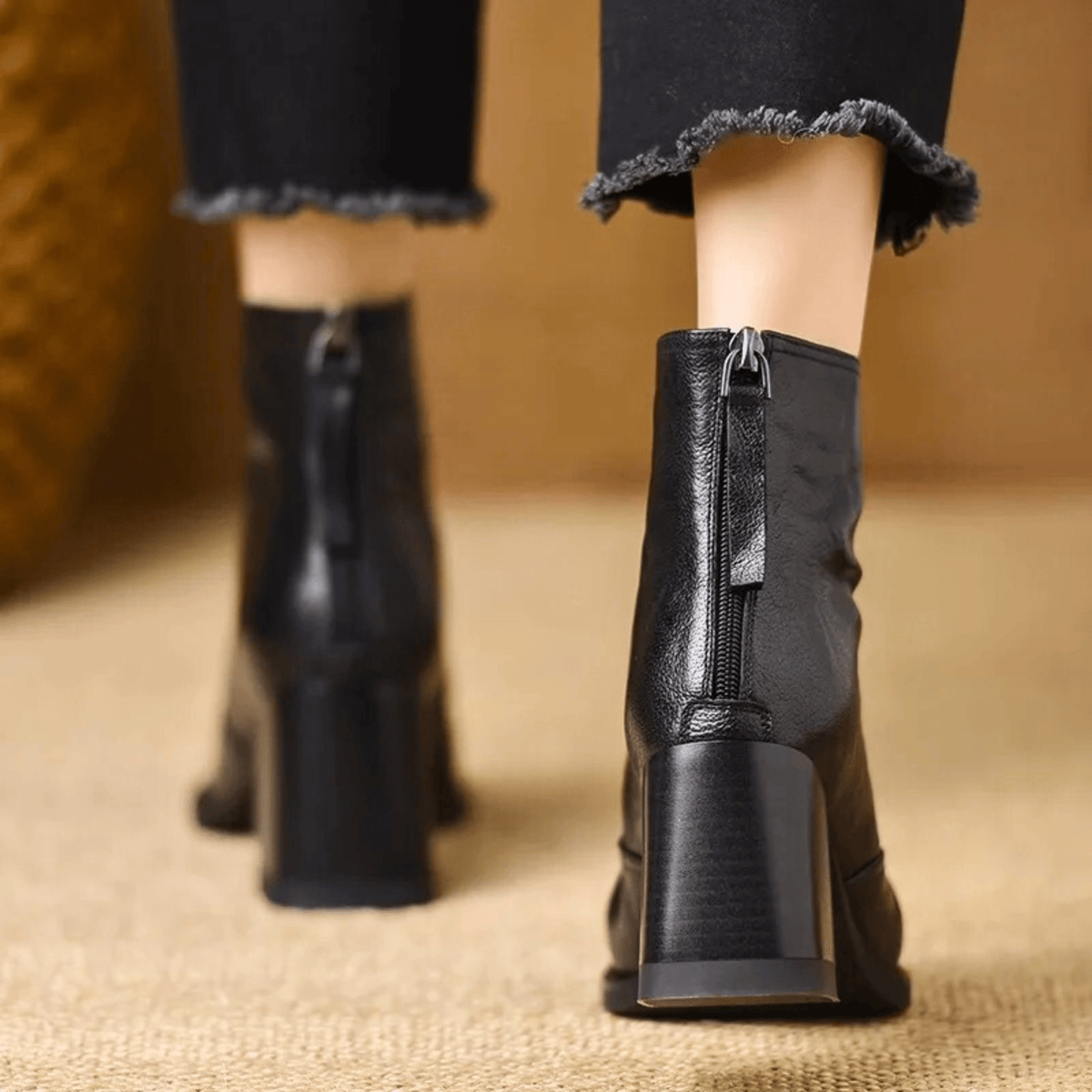 Agnese | Leather Ankle Boots with Medium Heel