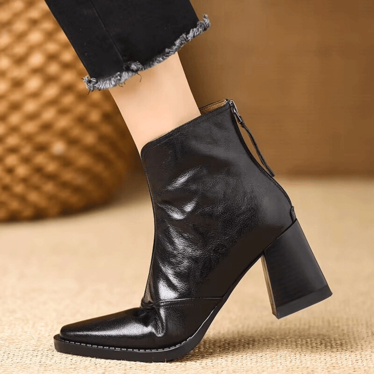 Agnese | Leather Ankle Boots with Medium Heel