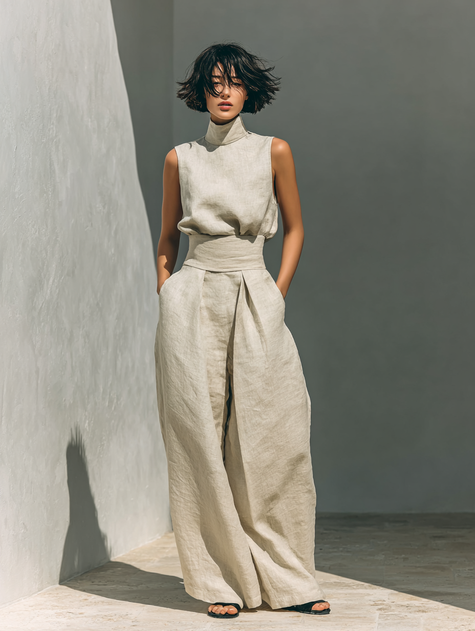 Lili – Minimalist cotton and canvas set: tank top and wide-leg pants for women