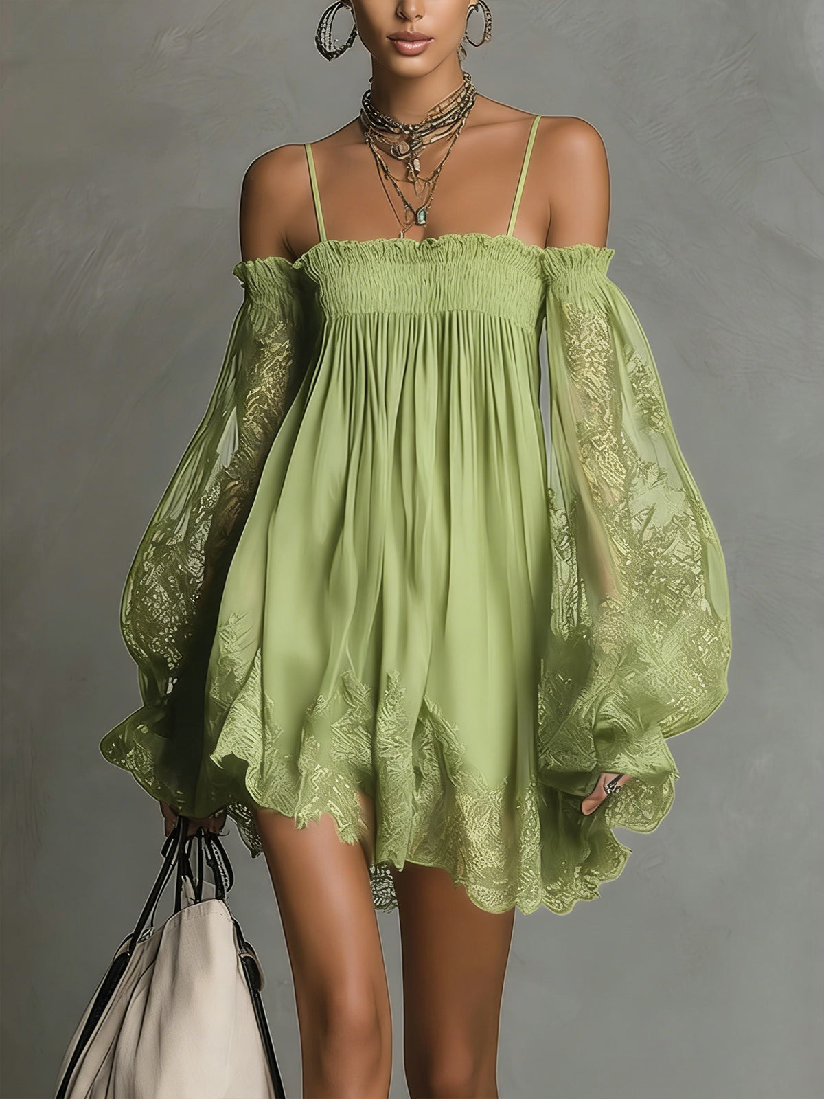 Elara | Off-Shoulder Lace-Trim Mini Dress