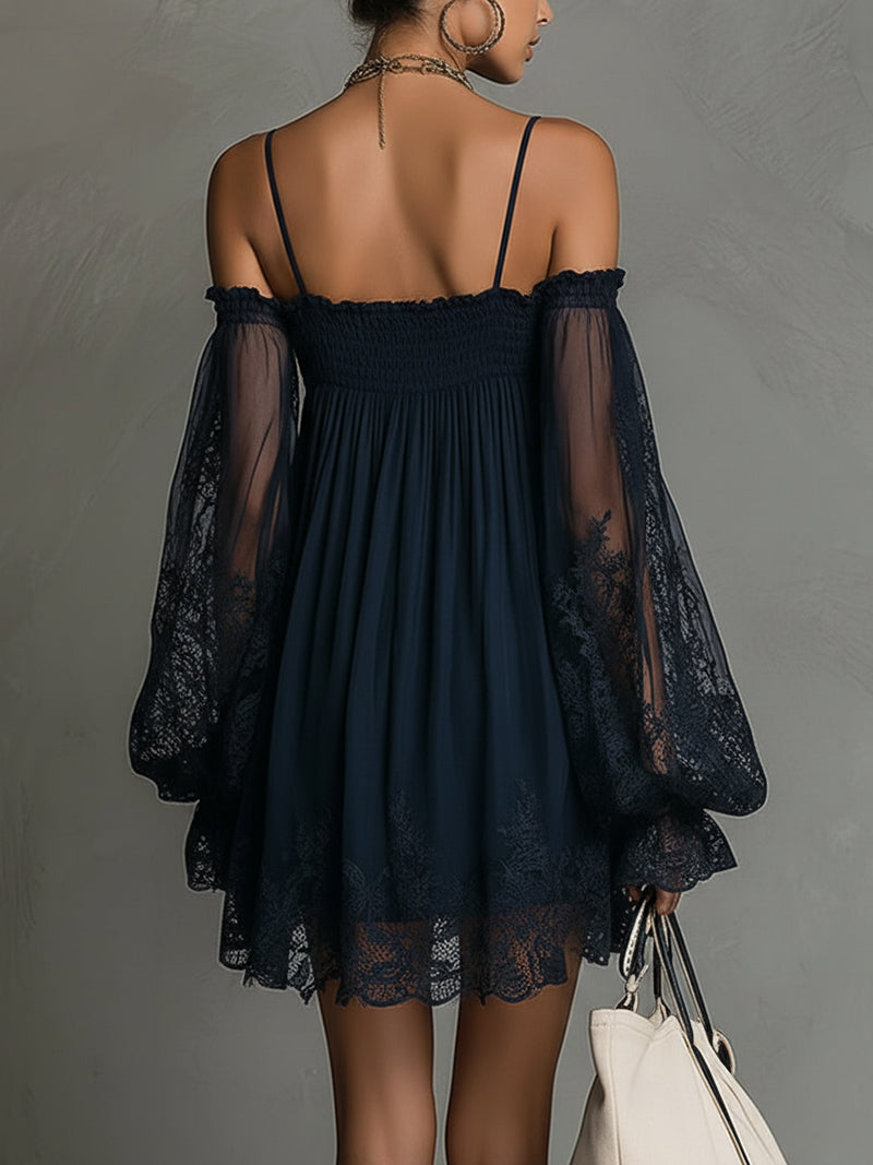 Elara | Off-Shoulder Lace-Trim Mini Dress