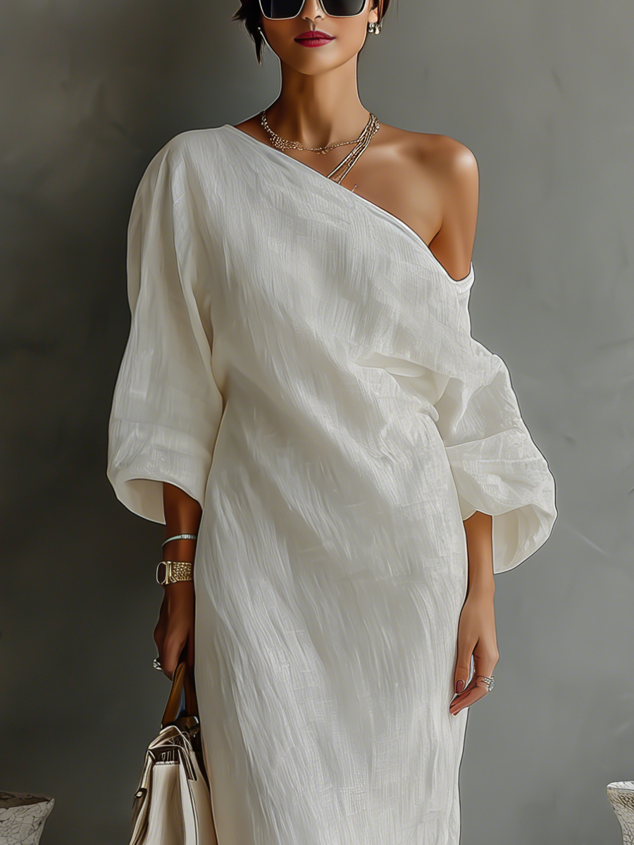 Ivory Dress Off-Shoulder