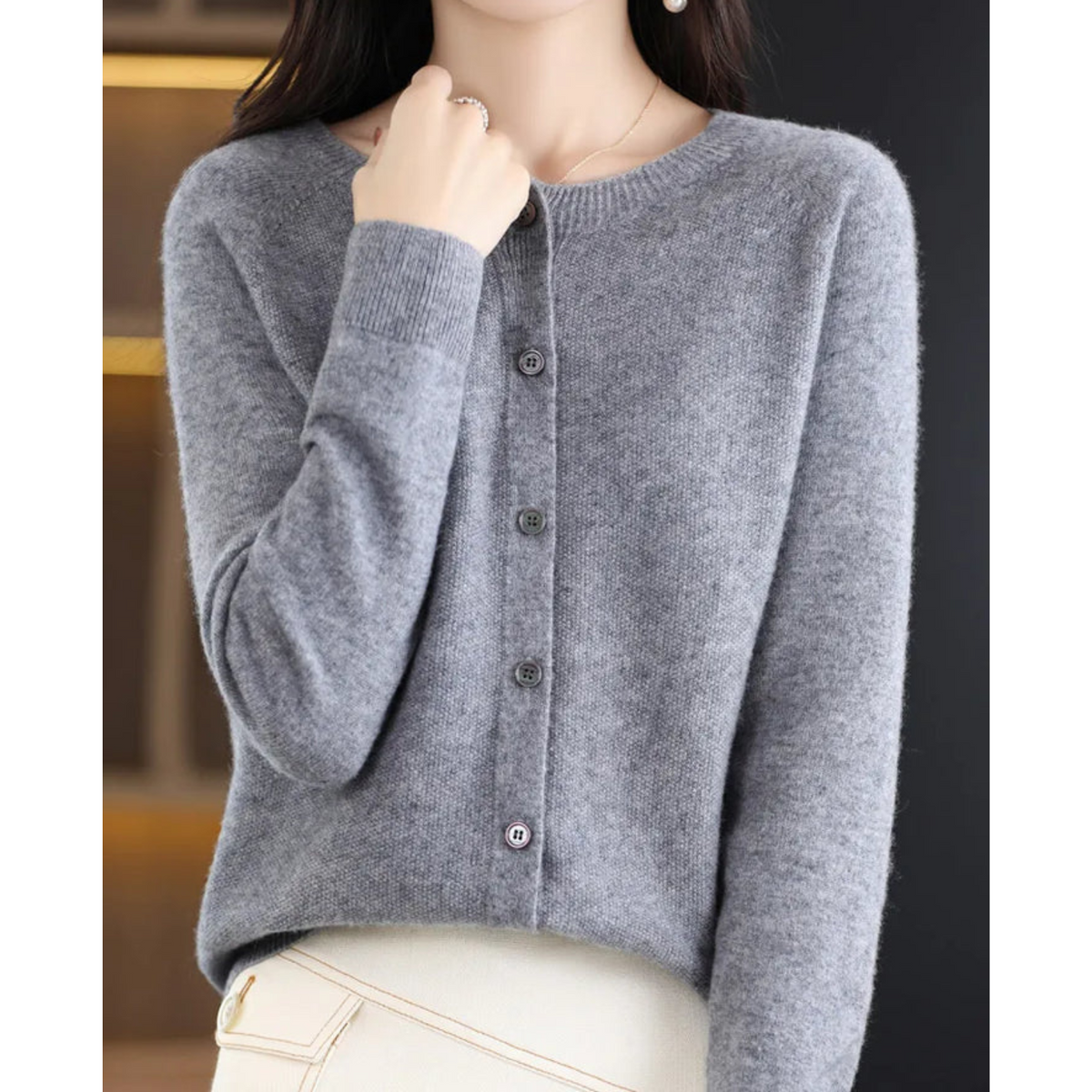 Mercy Cardigan for Women – Elegant Merino Wool & Soft Cardigan with Round Neck