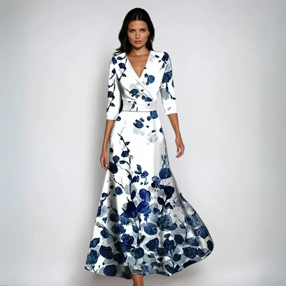ELIN | Elegant Wrap Dress with Floral Splendor and Flattering Silhouette