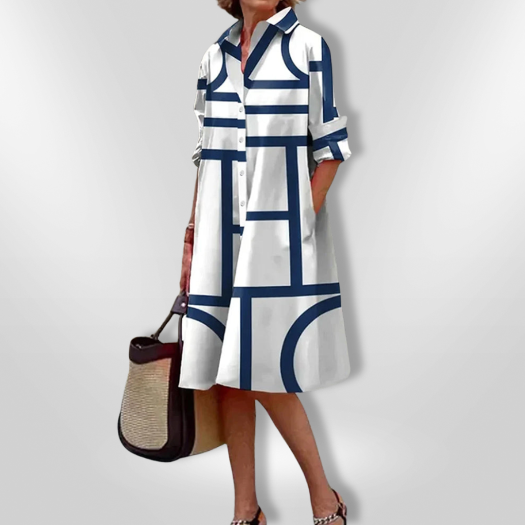 AURORA | Midi Hemdress with Flattering Cut and Modern Geometric Print