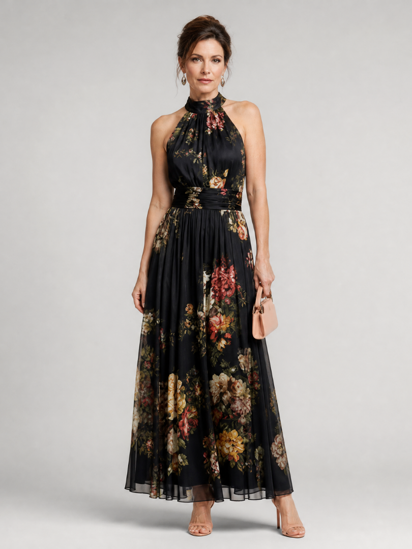 Sior | Midi Dress with Floral Halter Neckline