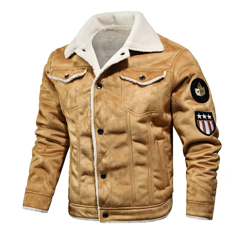 MASON | Shearling-Collar Leather Jacket with Button Pockets