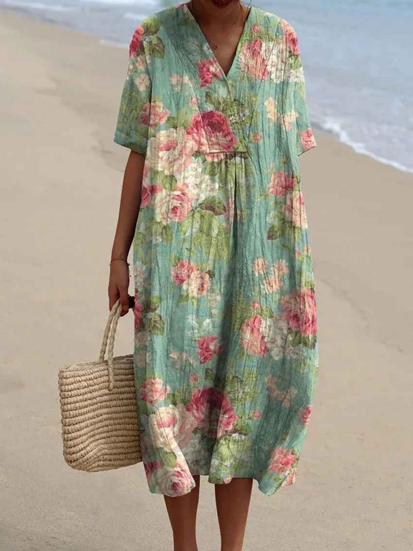 Sammy - Vintage Floral Art Flowy Casual Dress