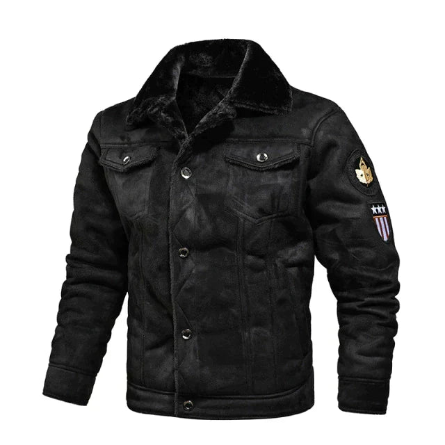 MASON | Shearling-Collar Leather Jacket with Button Pockets