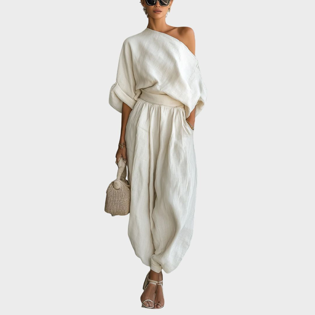 Ginevra | Premium two-piece linen set with off-the-shoulder design