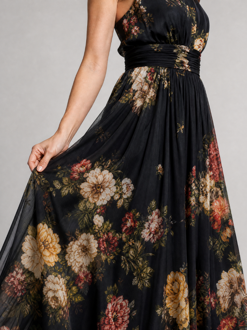 Sior | Midi Dress with Floral Halter Neckline