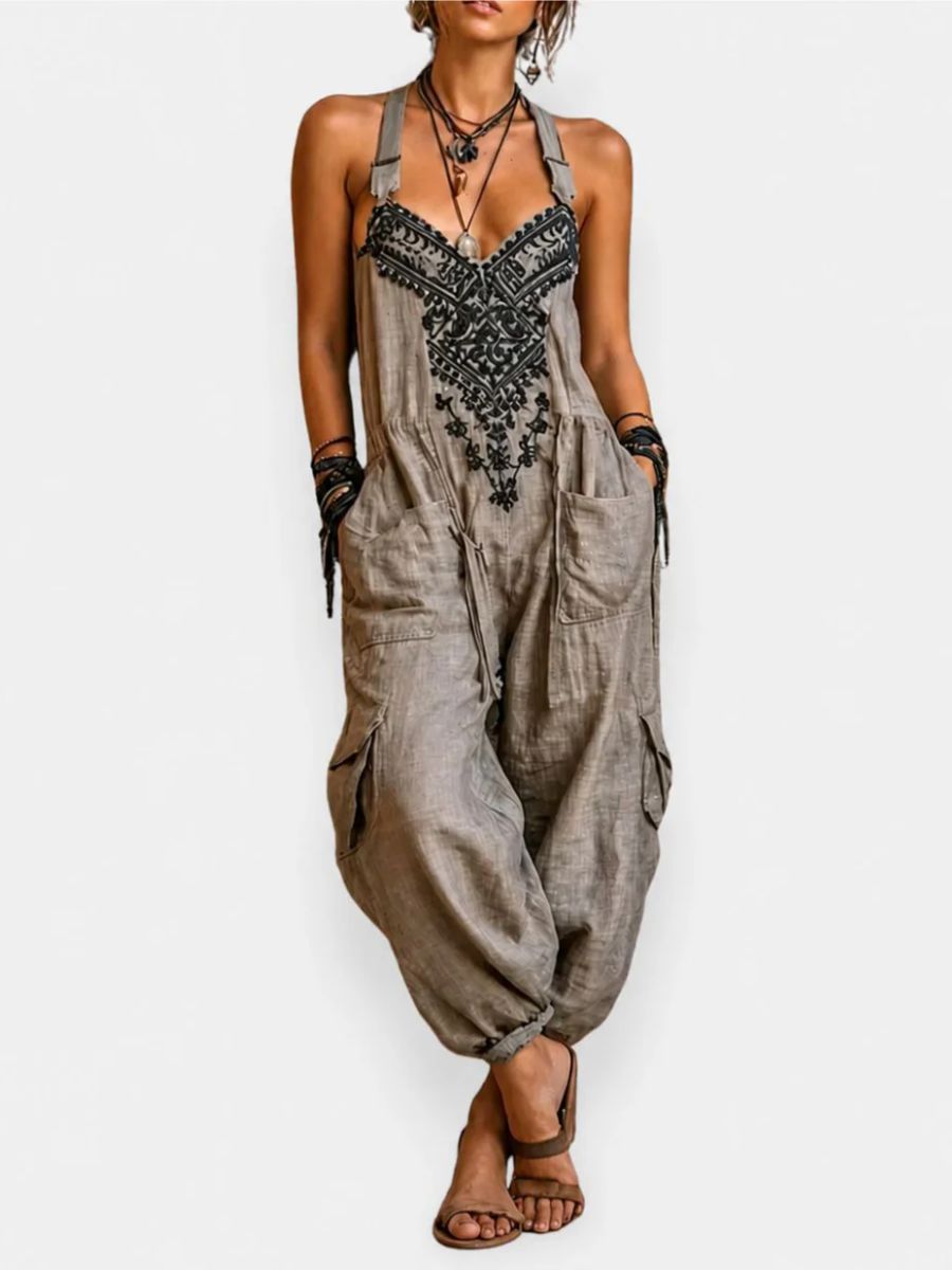 RILEY | Embroidered Harem Jumpsuit with Effortless Boho Ease