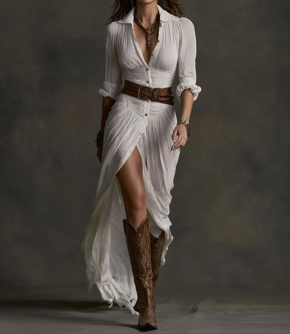 Aurore | Long Dress with Reverse Collar
