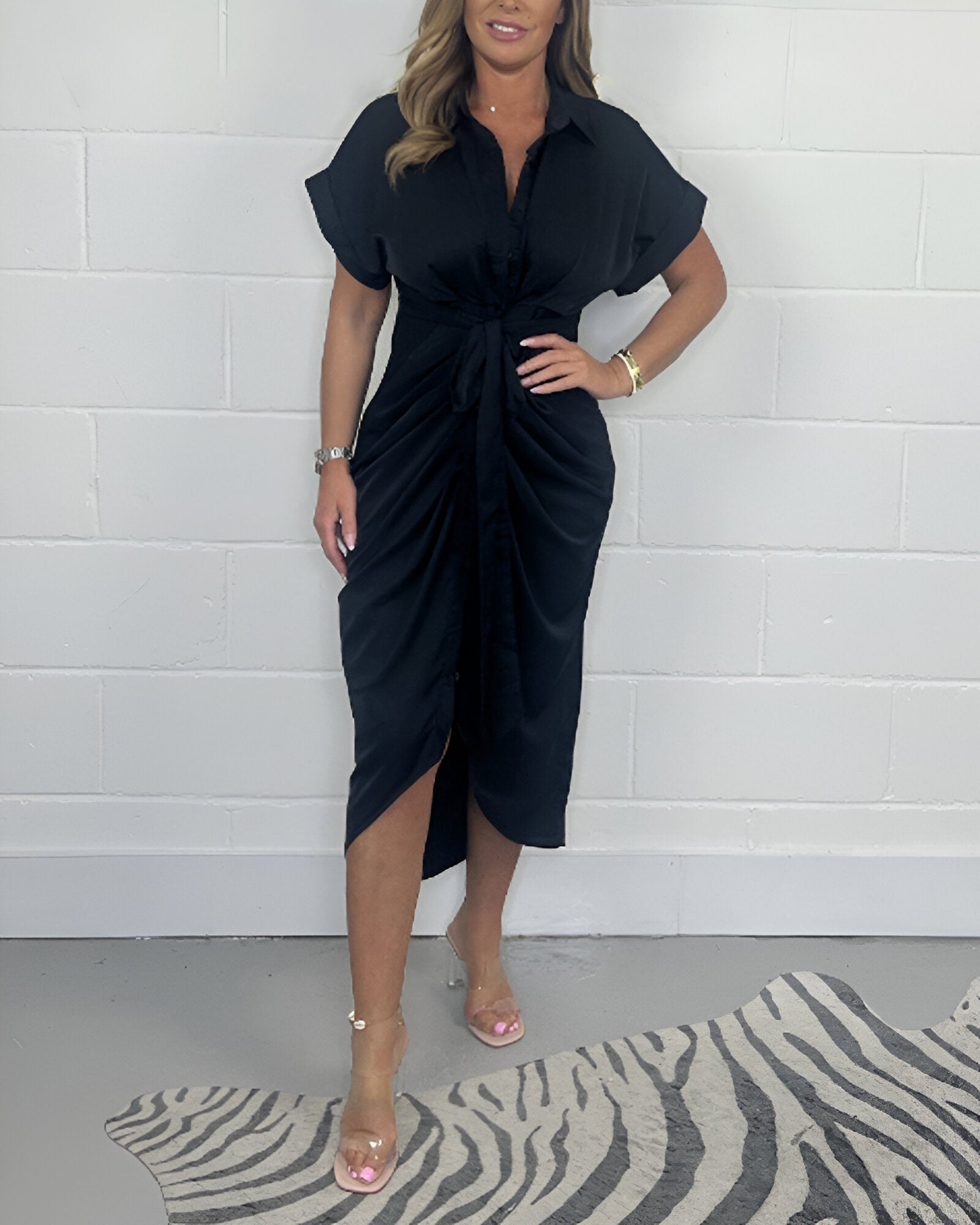 CARLA | Shirt Dress with Bow and Ruffled Hem for Everyday Elegance