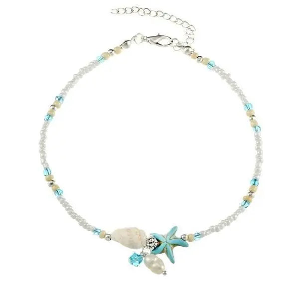 Anklet with stars, shells, and natural stones