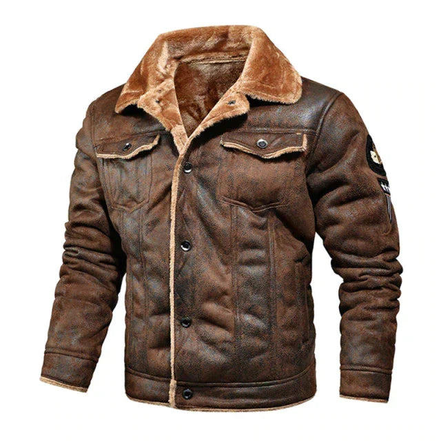 MASON | Shearling-Collar Leather Jacket with Button Pockets