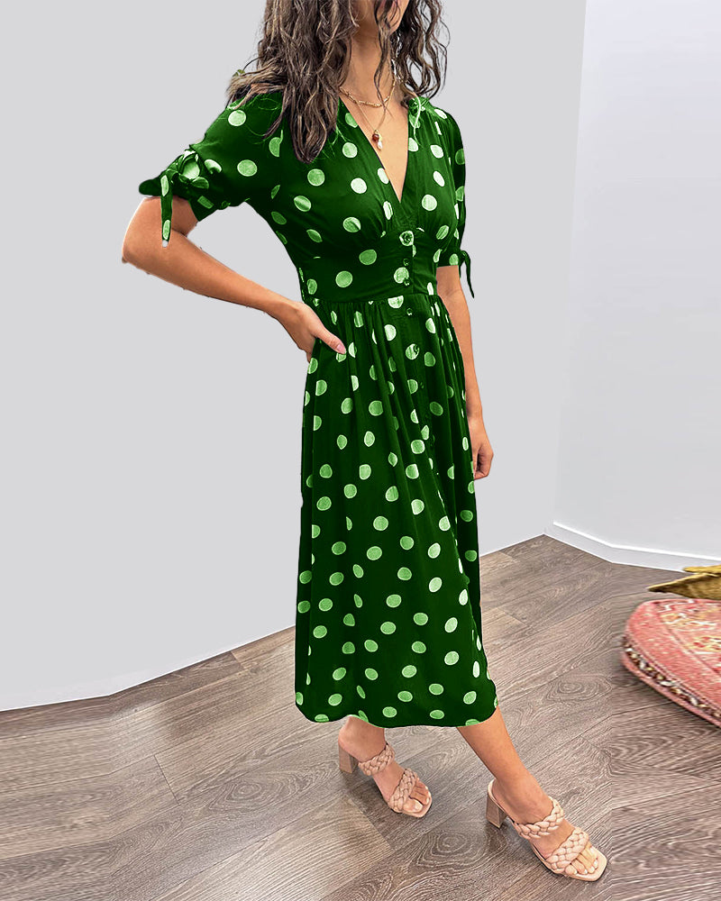 CATERINA | Midi Dress with V-Neck and Timeless Polka Dot Print