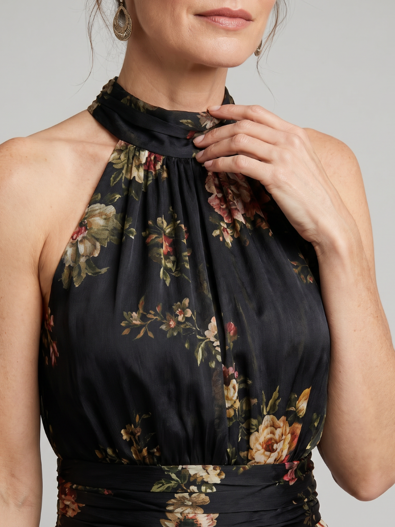 Sior | Midi Dress with Floral Halter Neckline