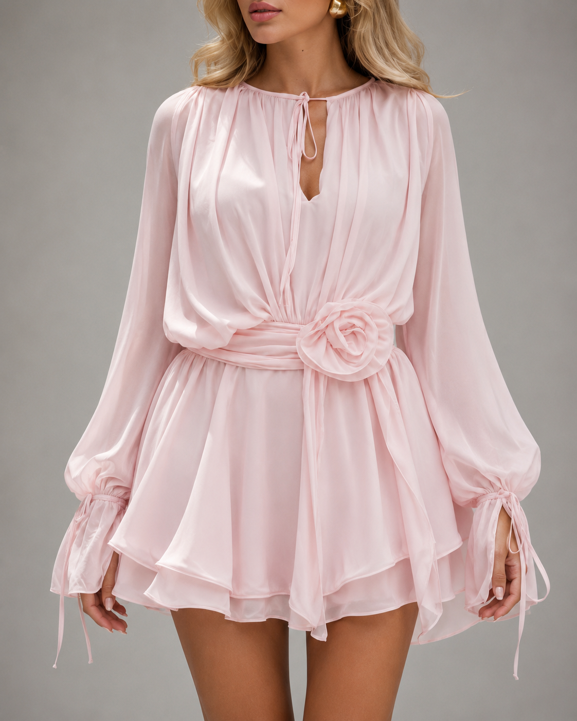 Rosalinda – Romantic Mini Dress with Floral Waist