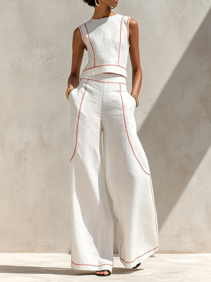 Set Minimalist Blouse  and Women's Wide Leg Pants