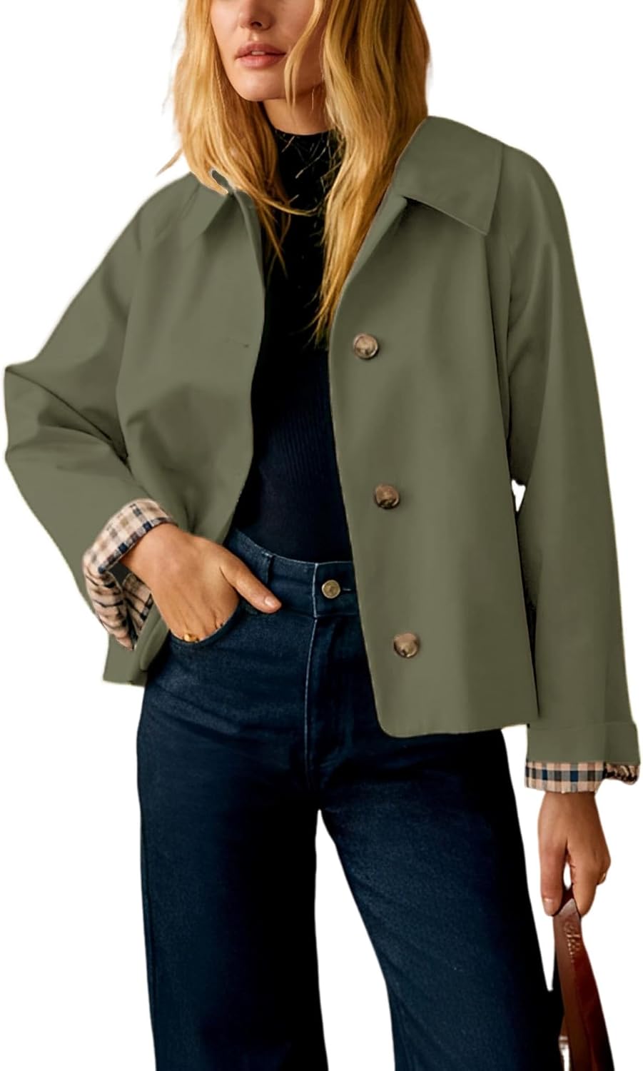 RILEY | Oversized Cropped Jacket with Plaid Lining