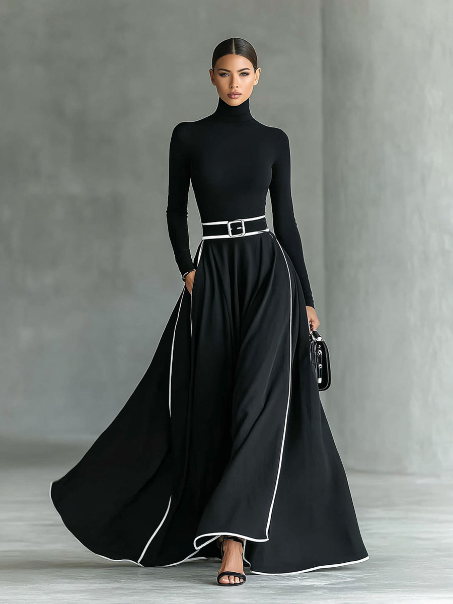 Susanna | Maxi Dress with Contrast Trimming and Belt