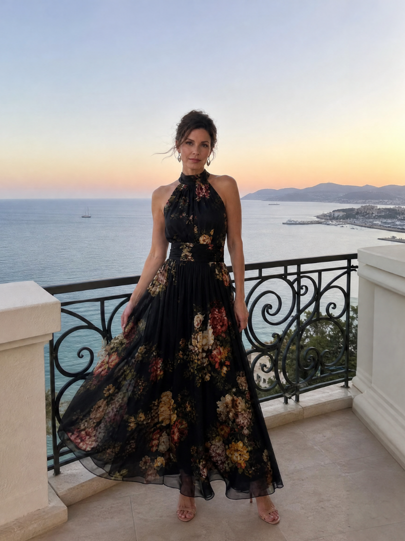 Sior | Midi Dress with Floral Halter Neckline