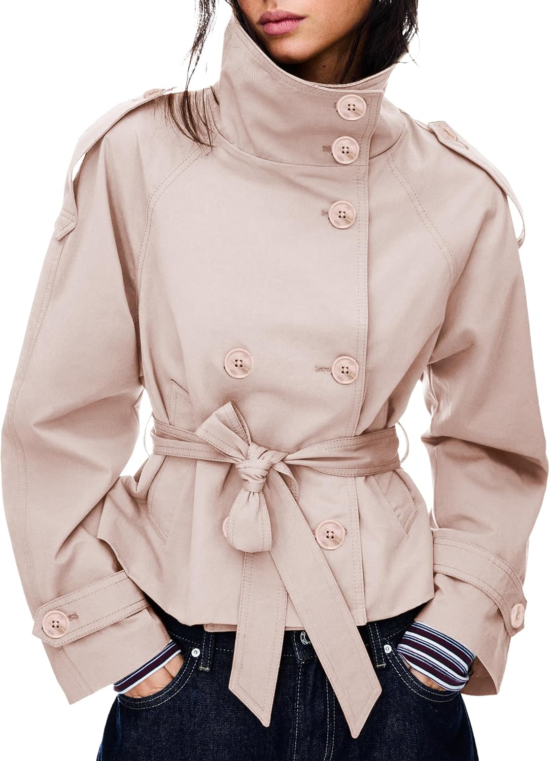 MARLOWE | Cropped Trench Coat with Belted Waist