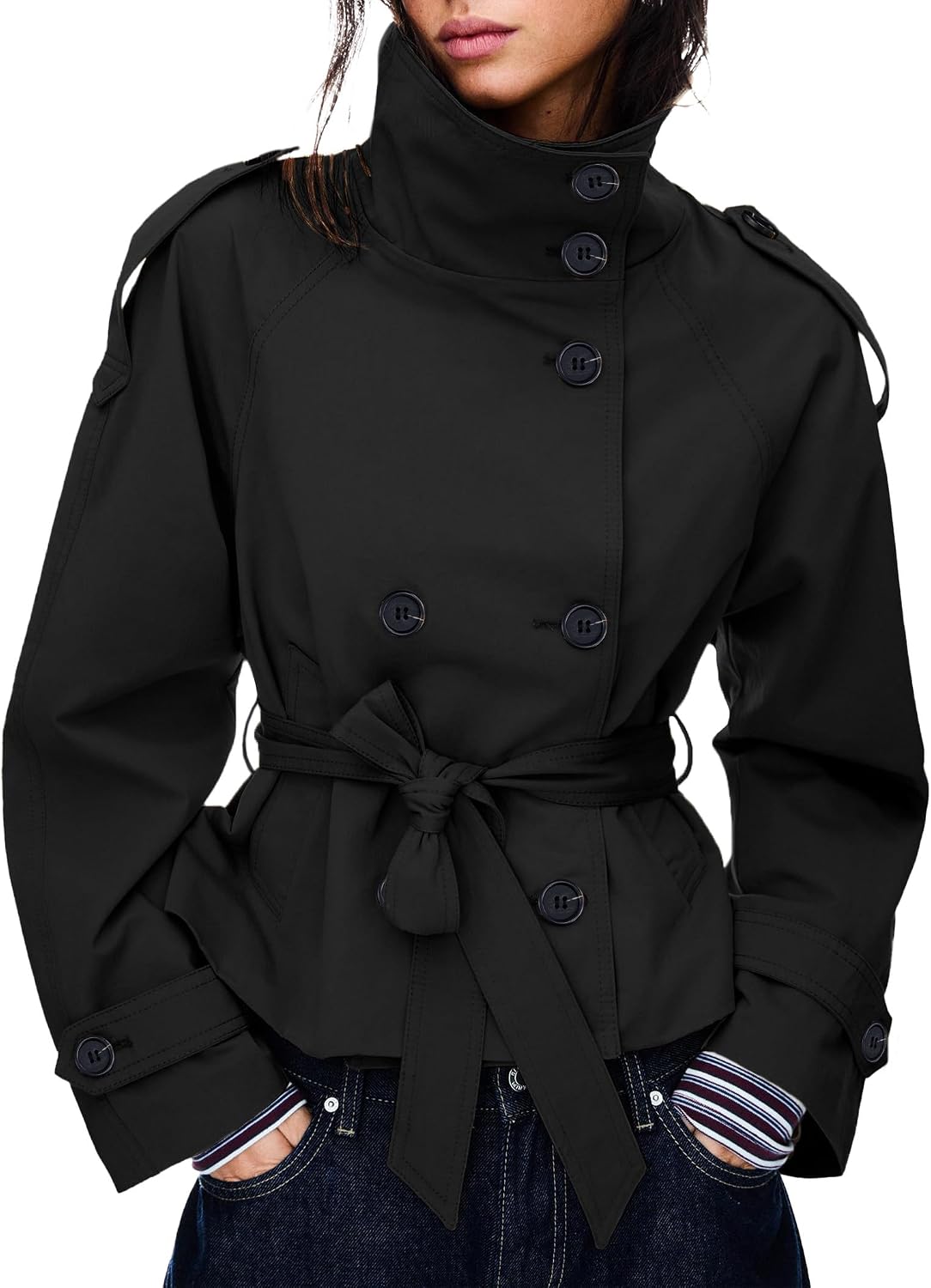 MARLOWE | Cropped Trench Coat with Belted Waist