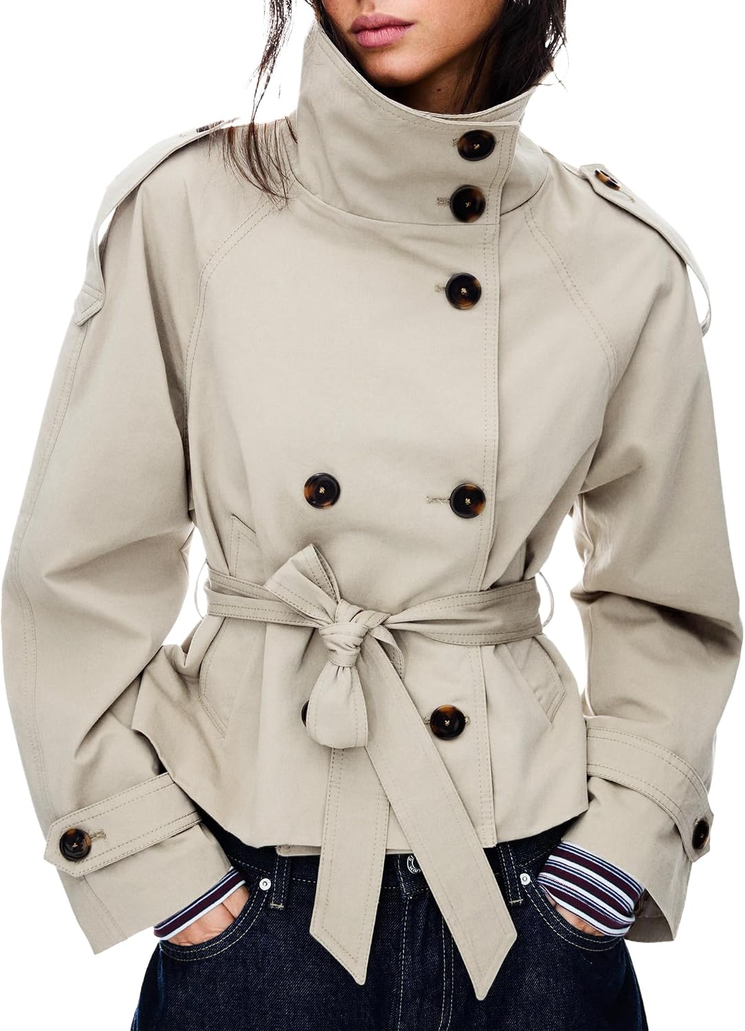 MARLOWE | Cropped Trench Coat with Belted Waist