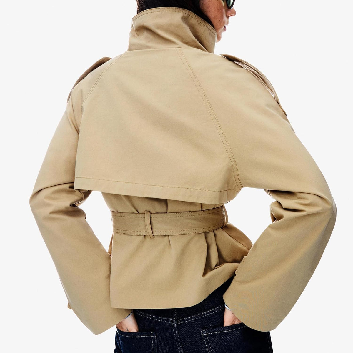 MARLOWE | Cropped Trench Coat with Belted Waist