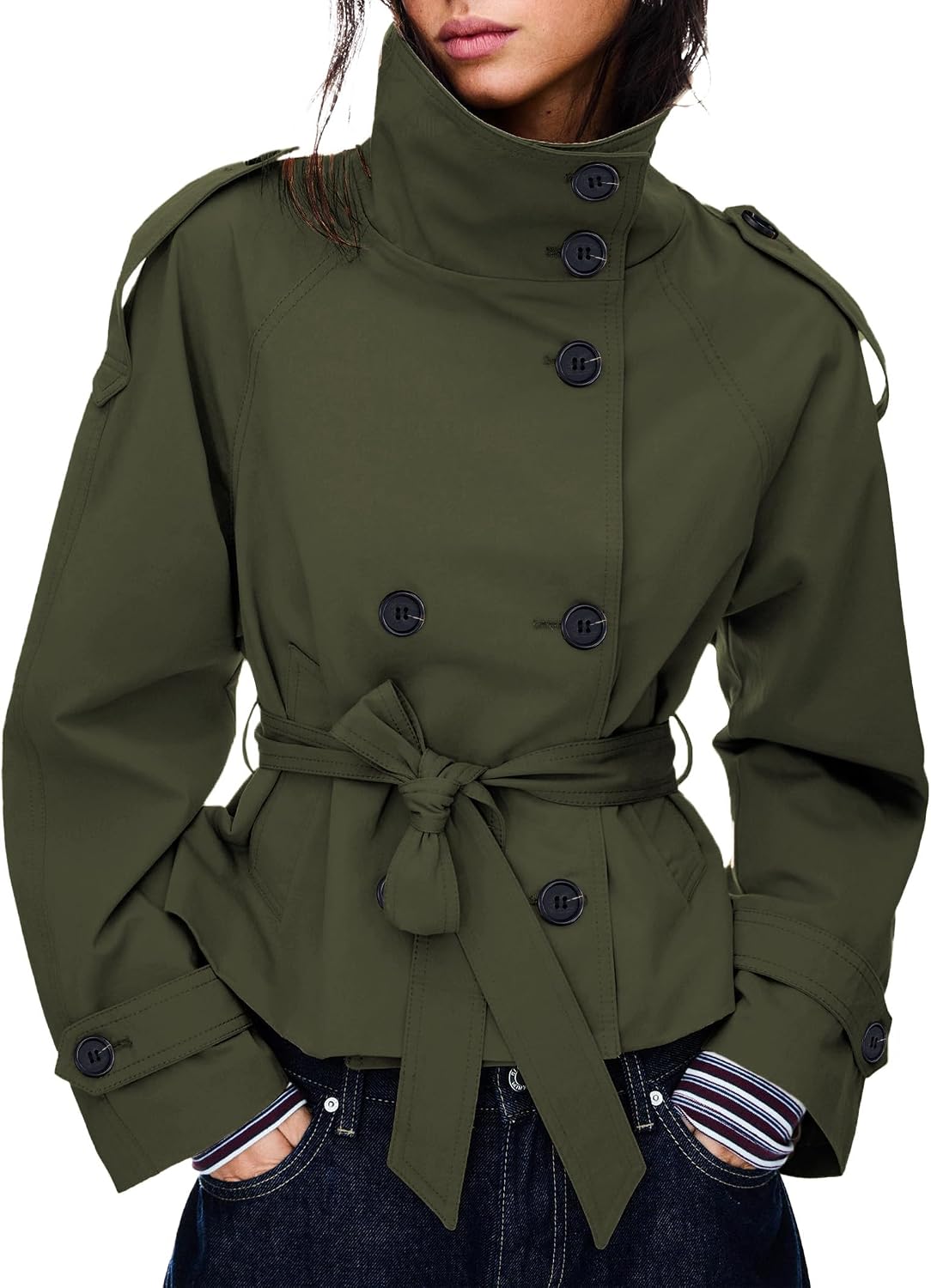 MARLOWE | Cropped Trench Coat with Belted Waist