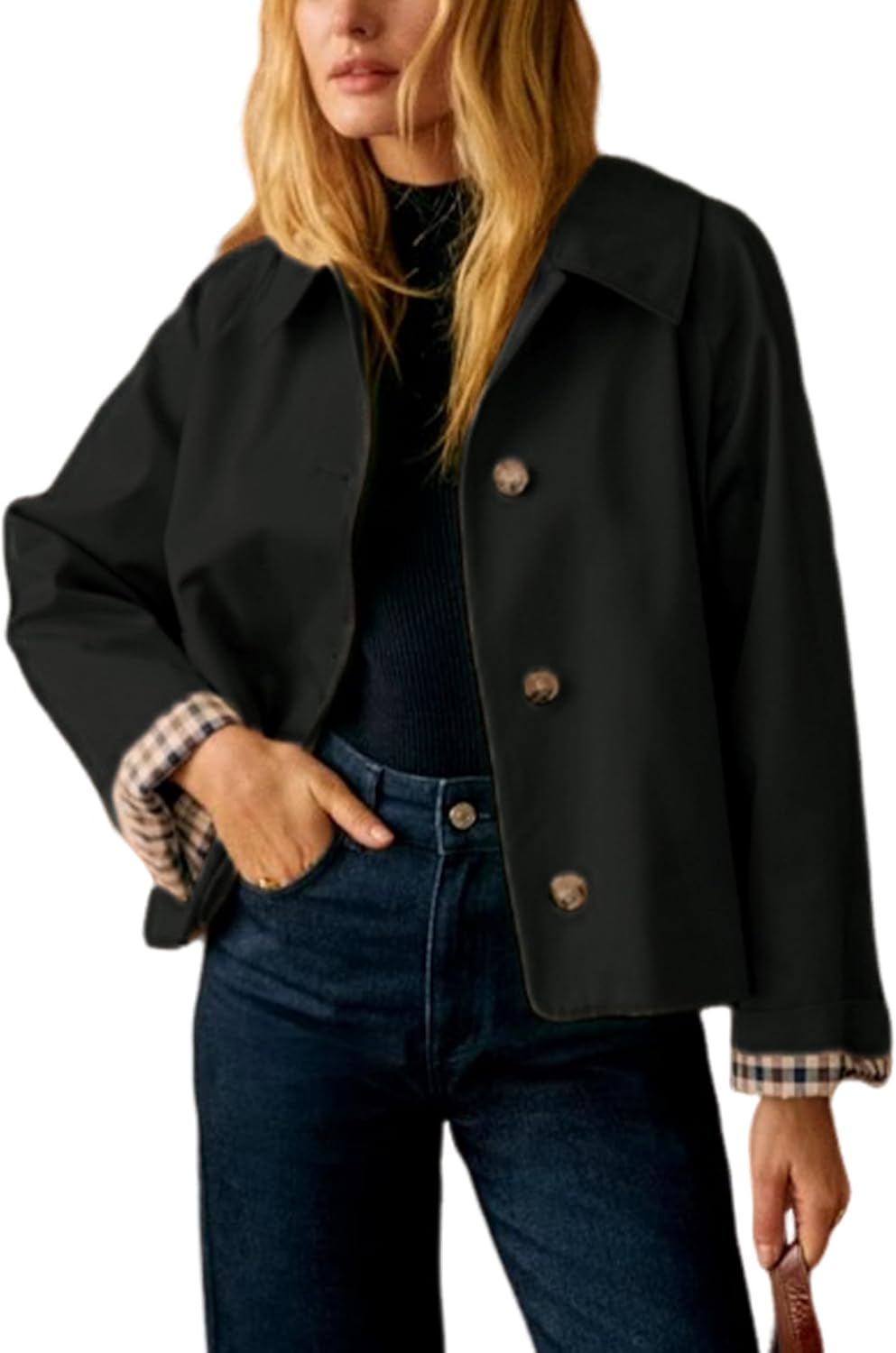 RILEY | Oversized Cropped Jacket with Plaid Lining