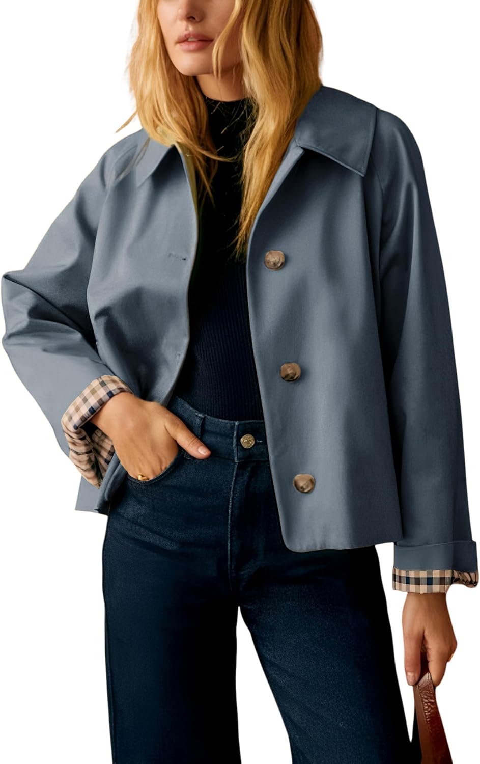 RILEY | Oversized Cropped Jacket with Plaid Lining