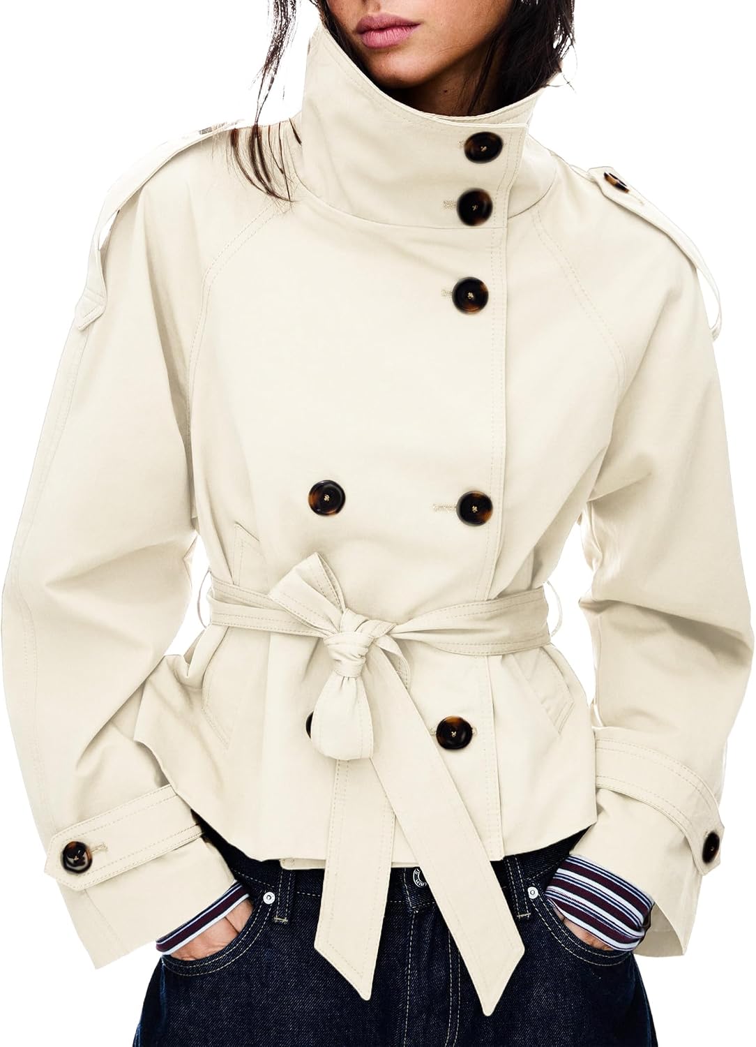 MARLOWE | Cropped Trench Coat with Belted Waist