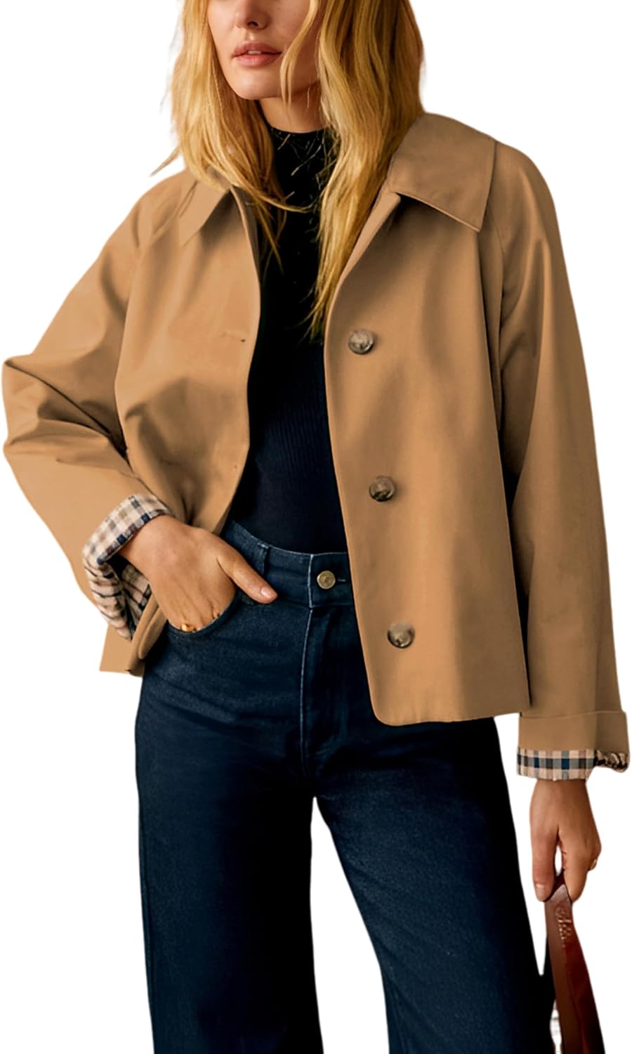 RILEY | Oversized Cropped Jacket with Plaid Lining