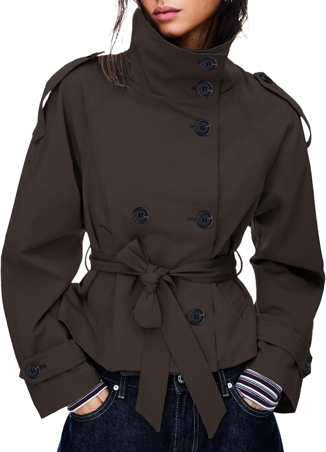 MARLOWE | Cropped Trench Coat with Belted Waist
