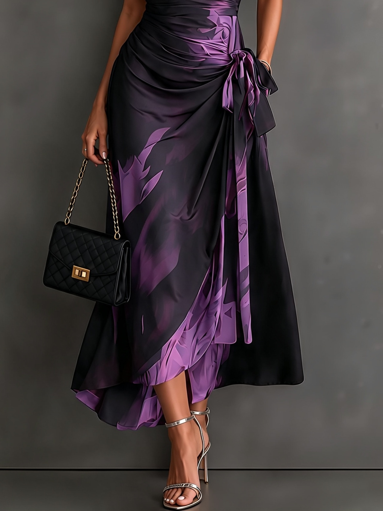 HARPER | Abstract Print Wrap Midi Dress with Tie-Waist Detail