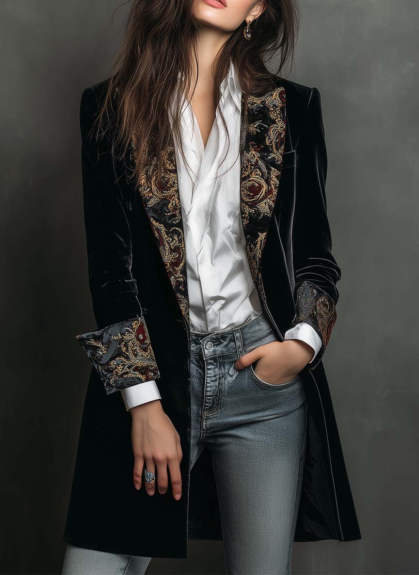 Leontine | Fitted Black Baroque Blazer